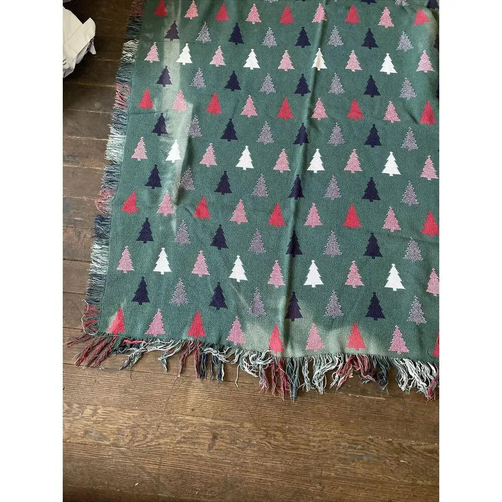 Afghan Knitted Throw Blanket 50X60 Trees Holiday Xmas Christmas Reversible Read!